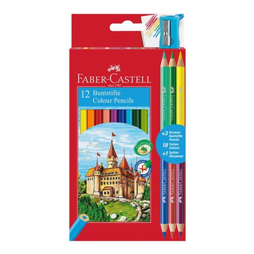 edki ołówkowe ECO FABER-CASTELL Zamek 12+3 kolory + temperówka