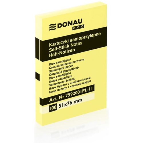 Karteczki samoprzylepne DONAU eco 51x76mm - żółte