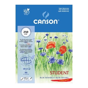 Blok do akwareli Canson Student - 250g, 10ark, A4 - fakturowany
