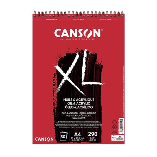 Blok do akwareli Canson XL Huile & Acrylic - 290g, 30ark, A4, na spirali