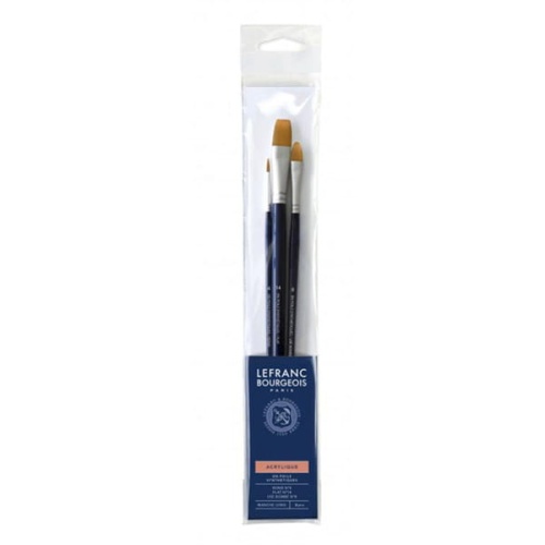 Zestaw pędzeli syntetyczny Lefranc & Bourgeois Acrylique Multi-Usages - 3 sztuk, długie trzonki