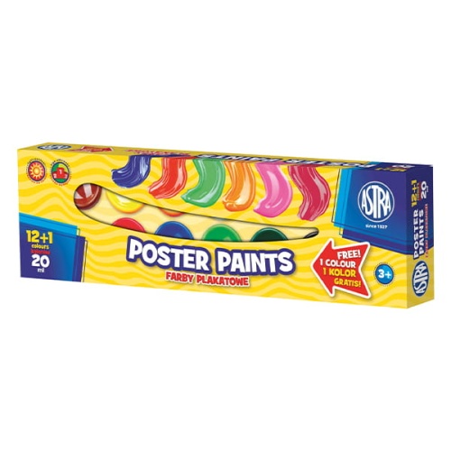 Farby plakatowe Astra - 12x20ml + 1 kolor gratis