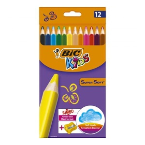 Kredki Bic Kids Super Soft trójkątne - 12 kolorów + temperówka