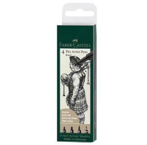 Zestaw flamastrów Faber Castell Pitt Artist Black - 4 sztuki czarne (1.5, C, B, FM) 