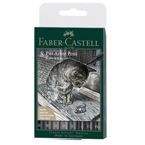 Zestaw flamastrów Faber Castell Pitt Artist Black & Grey - 8 sztuk czarny i odcienie szare