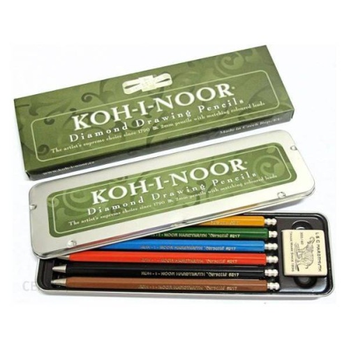 Koh-i-noor Diamond Drawing Pencils Kredki mechaniczne 5217 - 6 szt + gumka