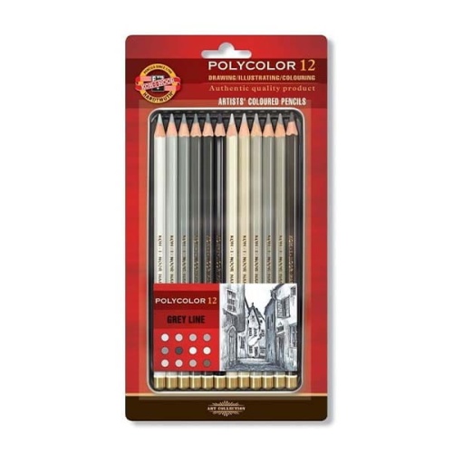Kredki Koh-i-noor Polycolor DRAWING GREY LINE - 12 kolorów w metalowej kasecie.jpg