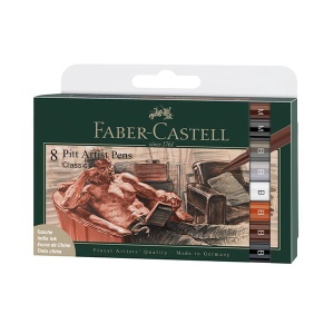 Zestaw flamastrów Faber Castell Pitt Artist Pens - 6 kolorów pędzelków, 2 kolory cienkopisów - CLASSIC