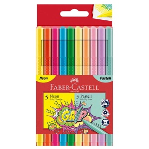 Flamastry FABER-CASTELL Grip - zestaw 10 kolorów pastel i neon