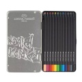 Kredki ołówkowe trójkątne FABER-CASTELL Black Edition - 12 kolorów metalowa kaseta