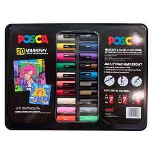 Zestaw markerów Uni Posca MIX w metalowej kasecie - 20 kolorów 
