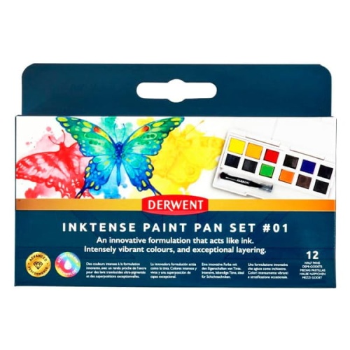 Farby akwarelowe w kostkach Derwent Inktense Paint Pan Set #01 - 12 kolorów.jpg