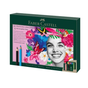 Zestaw 32 kredek ołówkowych Faber Castell POLYCHROMOS + 6 ołówków PITT Graphite Matt - 38 szt.