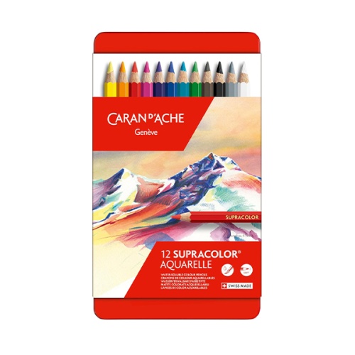 Kredki Caran d'Ache Supracolor Soft - 12 kolorów, metalowa kaseta.jpg