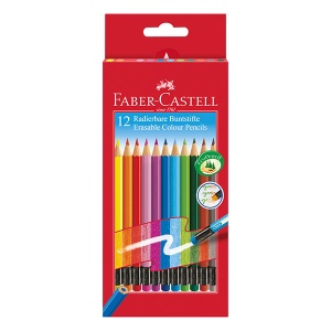 Kredki ołówkowe wymazywalne z gumką FABER-CASTELL Erasable 12 kolorów 
