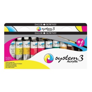 Zestaw farb akrylowych Daler Rowney System 3 - 10x38ml + pędzelek