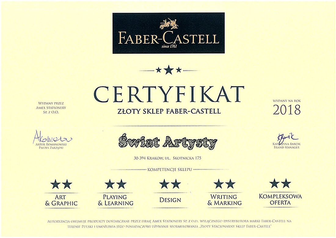 Certyfikat - Złoty Stacjonarny Sklep Faber-Castell